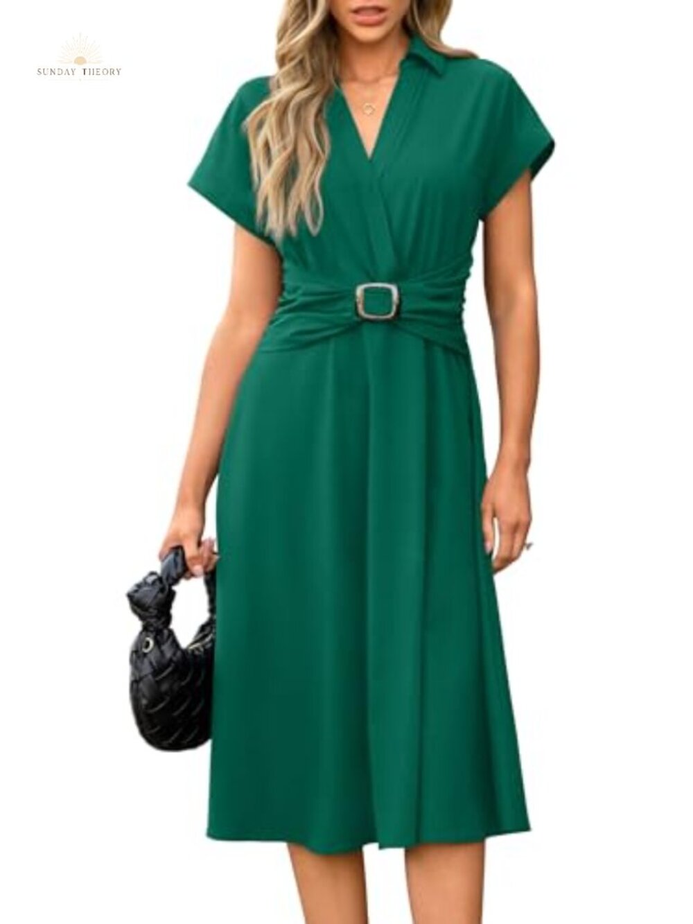 Women's Button Down Midi Dress Business Casual Work Dress with Pockets